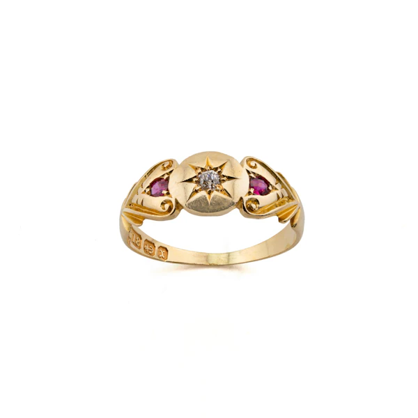 18ct Star Set Diamond and Ruby Ring - image 1