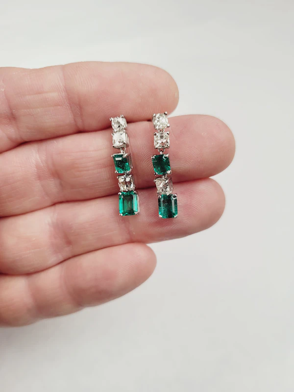 Gem emerald and old mine cut diamond drop earrings sku 8971 DBGEMS - image 2
