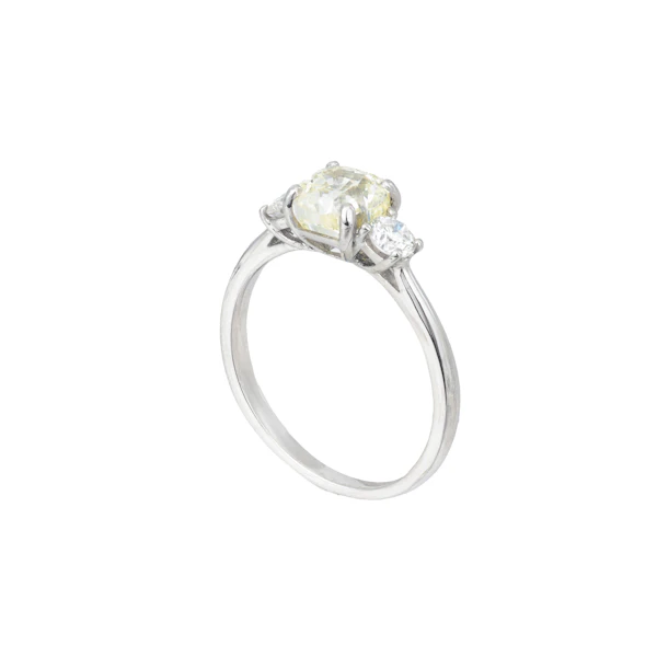 Vintage 1.51ct Fancy Yellow Cushion Diamond Trilogy Ring, c.1990 - image 2