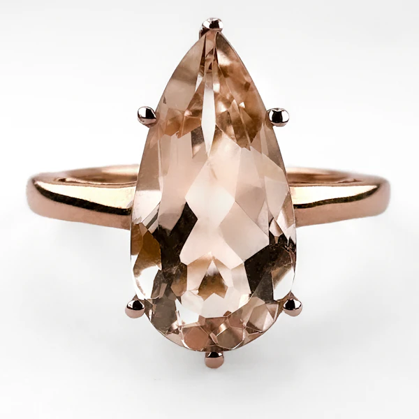 Pear-Shaped Morganite Rose Gold Ring - Saddingtons Jewellery Stand 375 - image 1