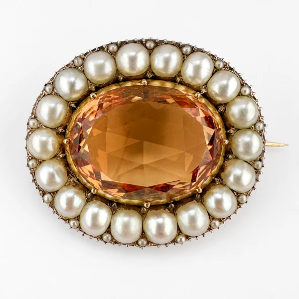 Victorian Topaz & Pearl Oval Brooch - Saddingtons Jewellery Stand 375 - image 1