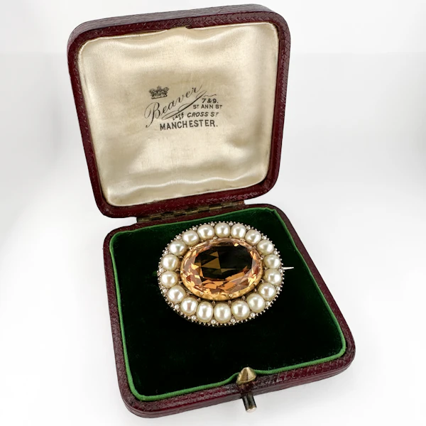 Victorian Topaz & Pearl Oval Brooch - Saddingtons Jewellery Stand 375 - image 2