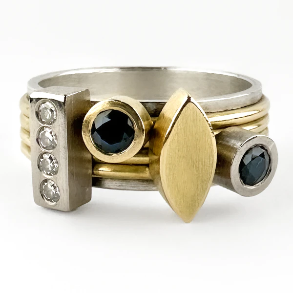 Modernist Sapphire & Diamond Spinner Ring - Saddingtons Jewellery Stand 375 - image 1