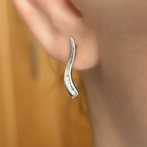 White Gold & Diamond Wave Earrings - Saddingtons Jewellery Stand 375 - image 1