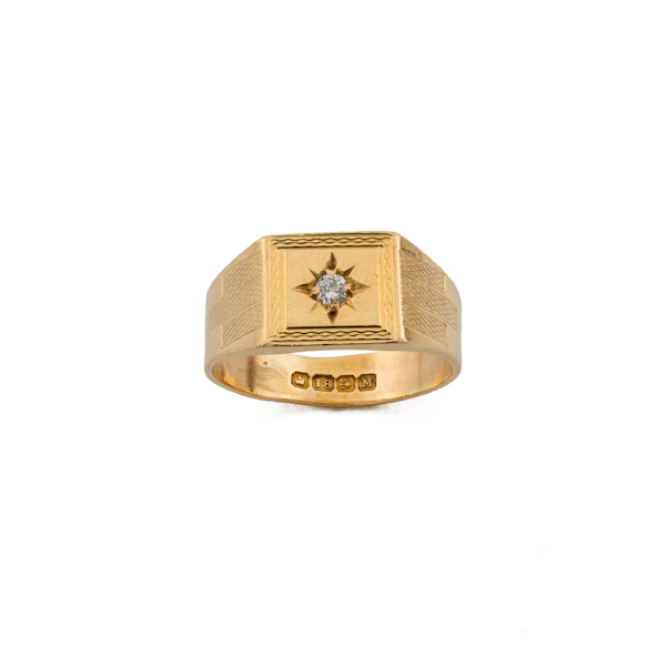 18ct Gold Diamond Star-Set Signet Ring Spectrum Antiques - image 1