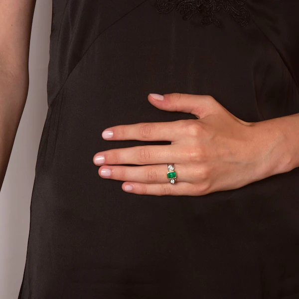 Two Tone Emerald and Diamond Rubover Trilogy Ring Spectrum Antiques - image 2