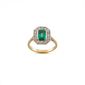 18ct Platinum Topped Emerald Hexagonal Ring Spectrum Antiques