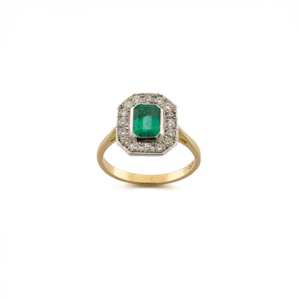 18ct Platinum Topped Emerald Hexagonal Ring Spectrum Antiques - image 1
