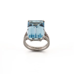 Platinum Large Square Aquamarine and Diamond Ring Spectrum Antiques