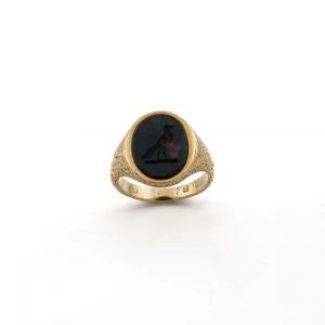 18ct Oval Engraved Bloodstone Signet Spectrum Antiques