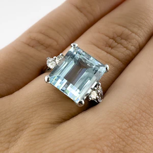 Emerald Cut Aquamarine & Diamond Dress Ring - Saddingtons Jewellery Stand 375