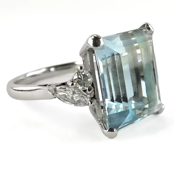 Emerald Cut Aquamarine & Diamond Dress Ring - Saddingtons Jewellery Stand 375 - image 2