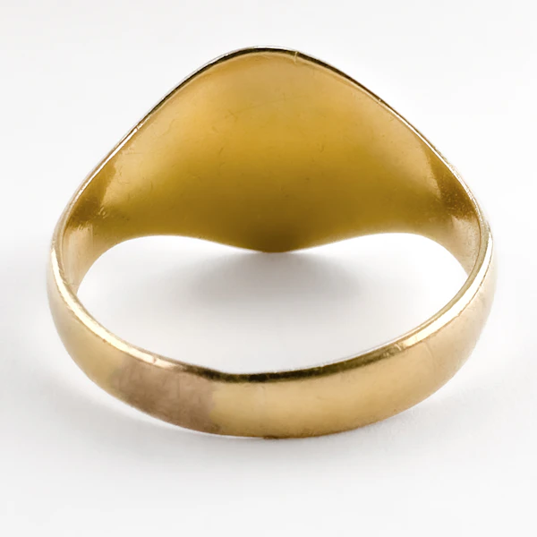 1908 Scroll Shoulders Gold Signet Ring - Saddingtons Jewellery Stand 375 - image 5
