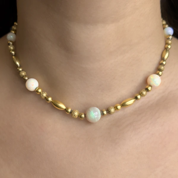 Antique Gold & Opal Beaded Necklace - Saddingtons Jewellery Stand 375 - image 1