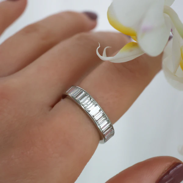Baguette Diamond and Platinum Eternity Ring, Circa 1990, 5.00 Carats - image 2