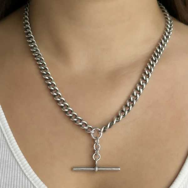 Silver Albert Chain With T-Bar 20″ - Saddingtons Jewellery Stand 375 - image 1