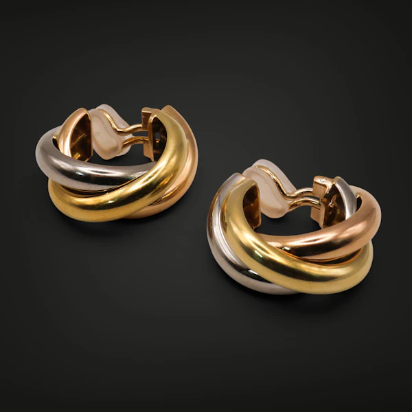 Vintage Cartier 18k Tri-Colour Gold Trinity Hoop Earrings - image 4