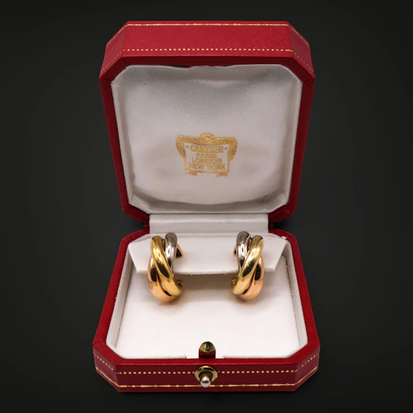 Vintage Cartier 18k Tri-Colour Gold Trinity Hoop Earrings - image 3