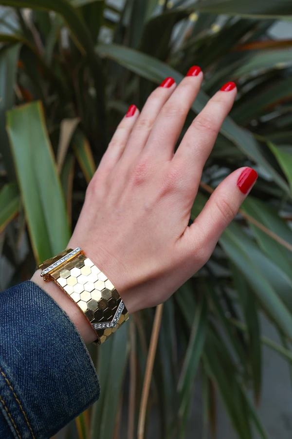 Vintage Mappin & Webb 'Rio' 18k Yellow Gold & Diamond Honeycomb Bracelet - image 1