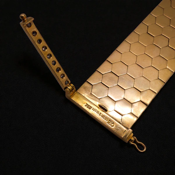 Vintage Mappin & Webb 'Rio' 18k Yellow Gold & Diamond Honeycomb Bracelet - image 3