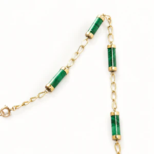 Vintage 14ct Gold & Malachite Chain Necklace (72cm), c.1960s