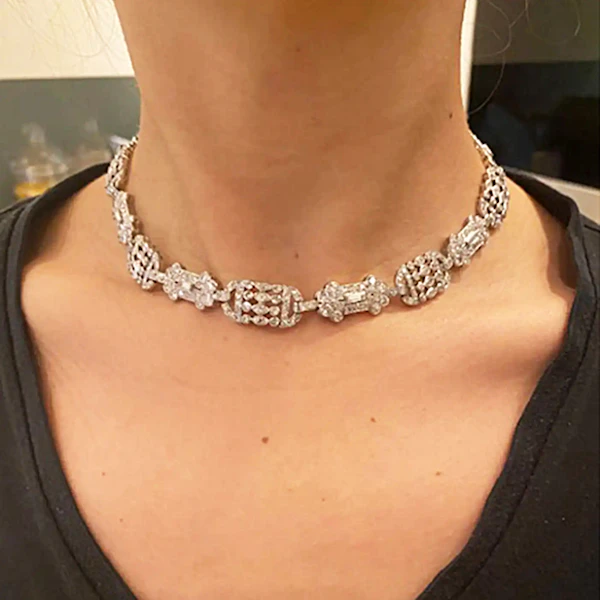French Art Deco Platinum Diamond Choker Necklace or Pair of Bracelets, 20 Carats, Circa 1930 - image 5
