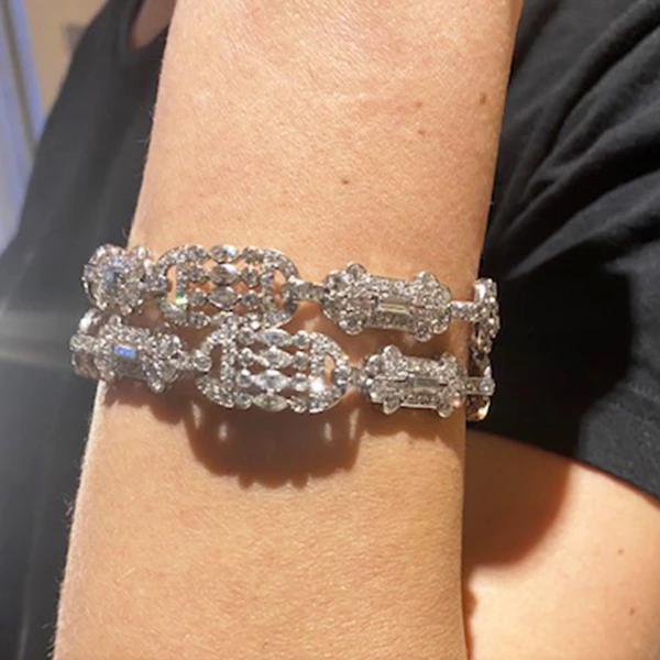 French Art Deco Platinum Diamond Choker Necklace or Pair of Bracelets, 20 Carats, Circa 1930 - image 6