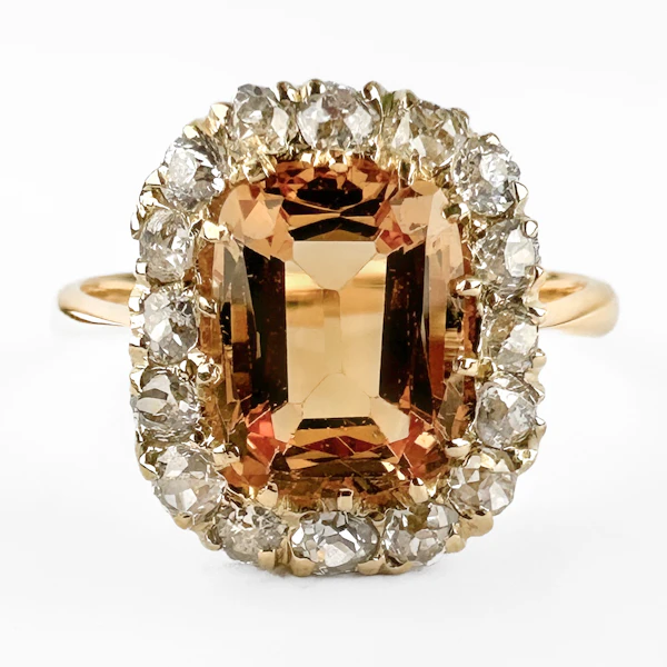 Antique Imperial Topaz Diamond Cluster Ring - Saddingtons Jewellery Stand 375 - image 2