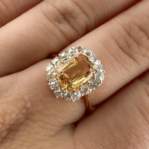 Antique Imperial Topaz Diamond Cluster Ring - Saddingtons Jewellery Stand 375