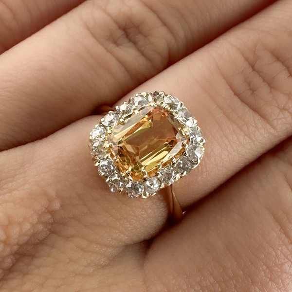 Antique Imperial Topaz Diamond Cluster Ring - Saddingtons Jewellery Stand 375 - image 1