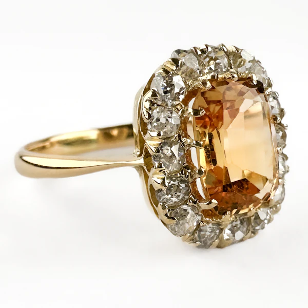 Antique Imperial Topaz Diamond Cluster Ring - Saddingtons Jewellery Stand 375 - image 3