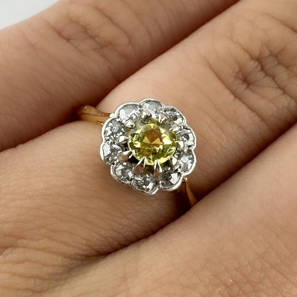 Edwardian Yellow Sapphire & Diamond Cluster Ring - Saddingtons Jewellery Stand 375 - image 2