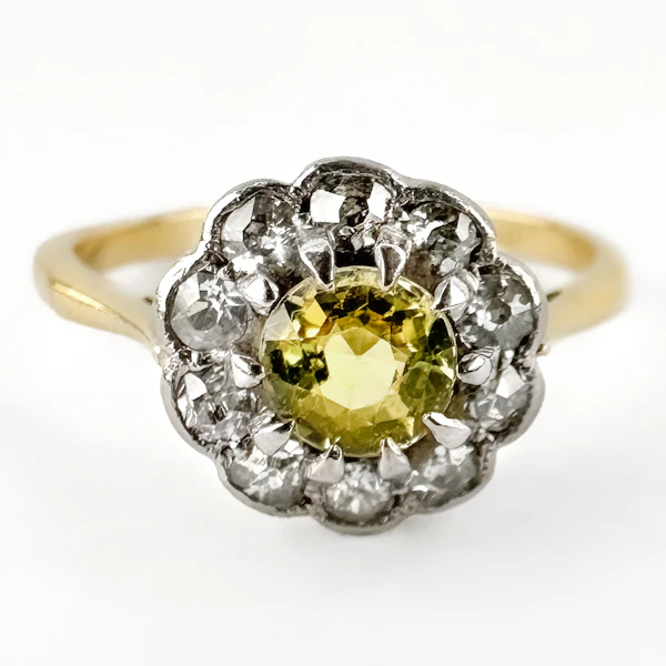 Edwardian Yellow Sapphire & Diamond Cluster Ring - Saddingtons Jewellery Stand 375 - image 1