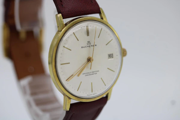 Bucherer Gold Plated 70's Serviced New Strap - image 2