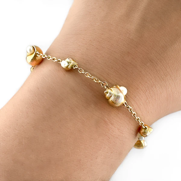 Edwardian Gold Shell Pearl Bracelet - Saddingtons Jewellery Stand 375 - image 1