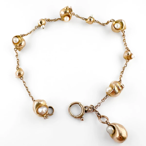 Edwardian Gold Shell Pearl Bracelet - Saddingtons Jewellery Stand 375 - image 3