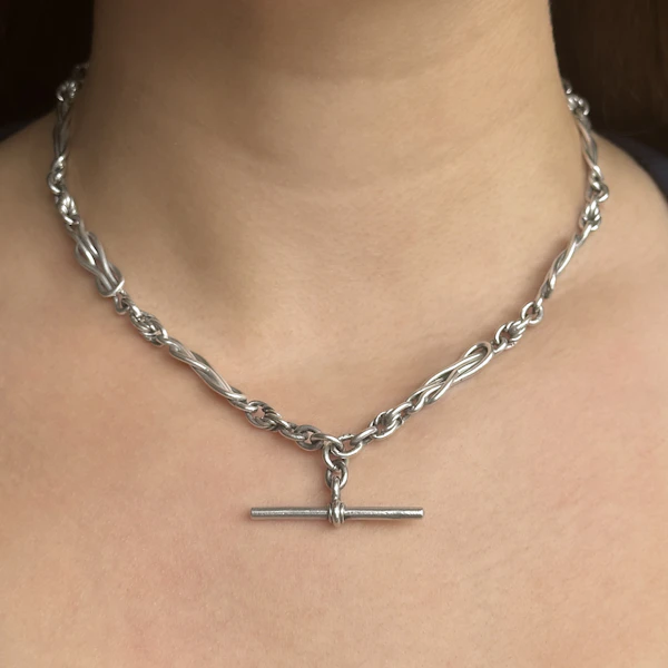 Edwardian Knot & Reef Albert Chain With T-Bar - Saddingtons Jewellery Stand 375 - image 1