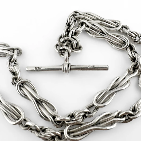 Edwardian Knot & Reef Albert Chain With T-Bar - Saddingtons Jewellery Stand 375 - image 4