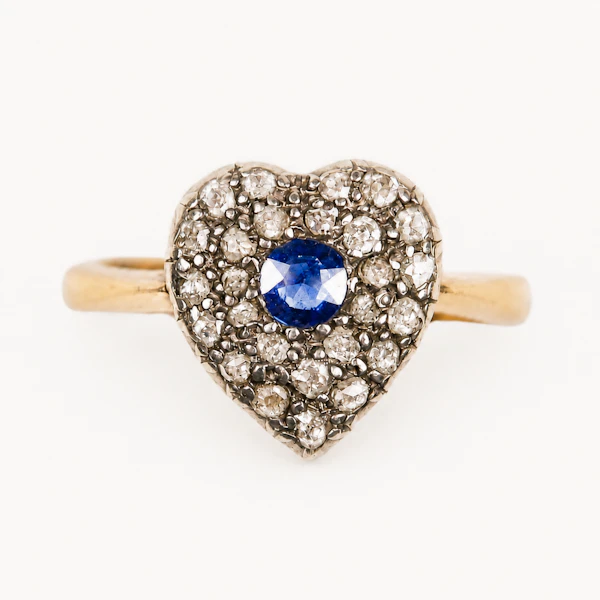 Victorian 18ct Gold Heart Sapphire & Diamond Ring c.1880s - image 1