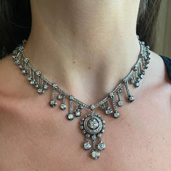 French Antique Fraumont Diamond, Silver and Gold Necklace and Earrings Suite, Circa 1855 - image 3