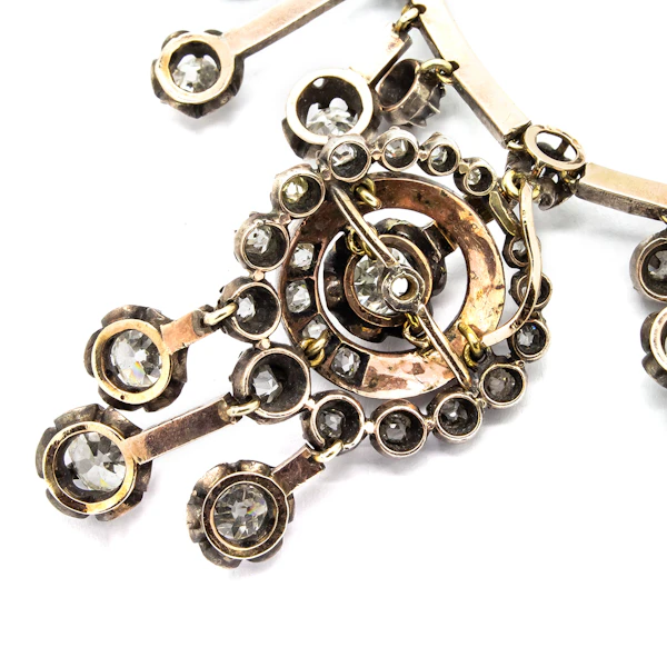 French Antique Fraumont Diamond, Silver and Gold Necklace and Earrings Suite, Circa 1855 - image 6