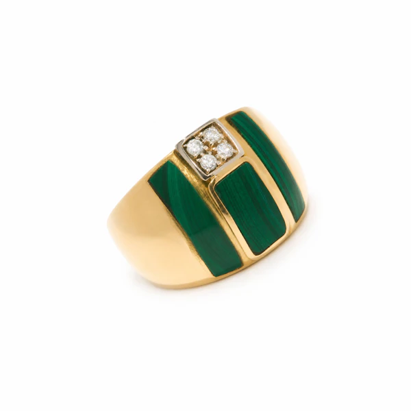 Vintage 1970s 18ct Gold Malachite & Diamond Ring - image 2