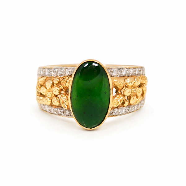 1950s 18ct Gold Jade & Diamond Ring - image 1