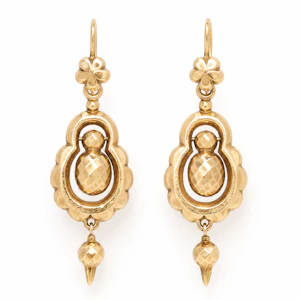 Victorian 15ct Gold Pendulum Drop Earrings C.1880s