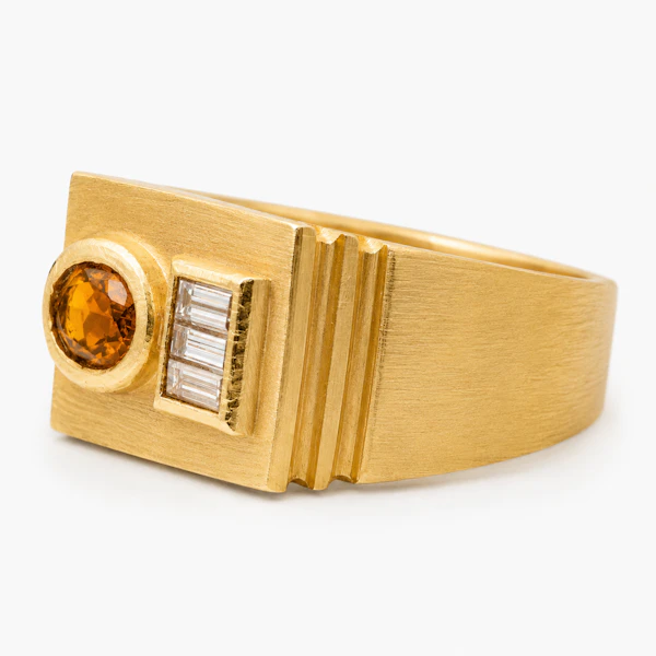 Vintage Italian 22ct Gold Citrine Lens & Diamond Flash Camera Ring c.1960s - image 1