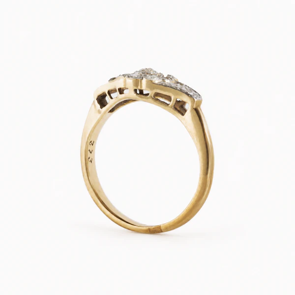 Edwardian 18ct Gold & Platinum Daisy Diamond Ring - image 2