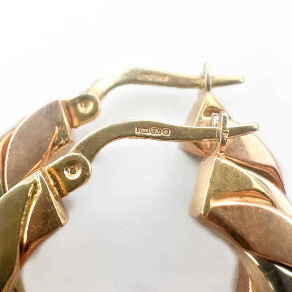 Tri-Colour Gold Twist Hoop Earrings - Saddingtons Jewellery Stand 375 - image 3