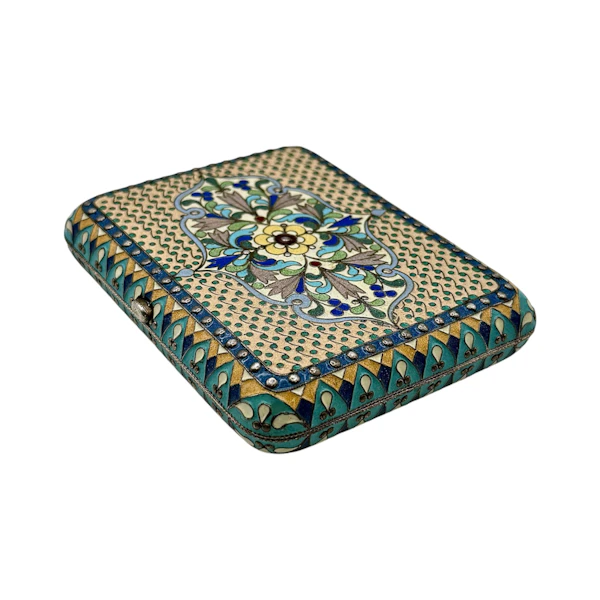 Russian silver gilt and cloisonné enamel cigarette case, Moscow , c.1910 by Pavel Ovchinnikov. - image 5