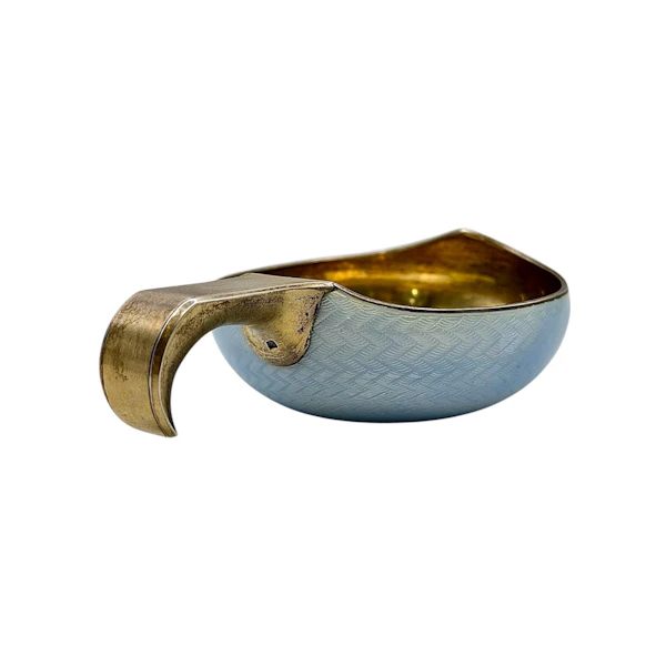 Faberge silver gilt and light blue guilloché enamel kovsh, St Petersburg, c.1900. - image 5