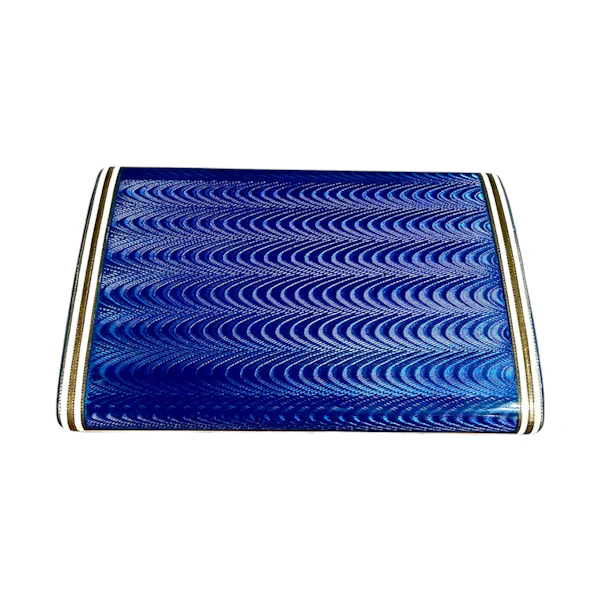 Russian silver gilt, blue and white guilloché enamel cigarette case, St Petersburg, c.1910 by Ivan Britzin. - image 2